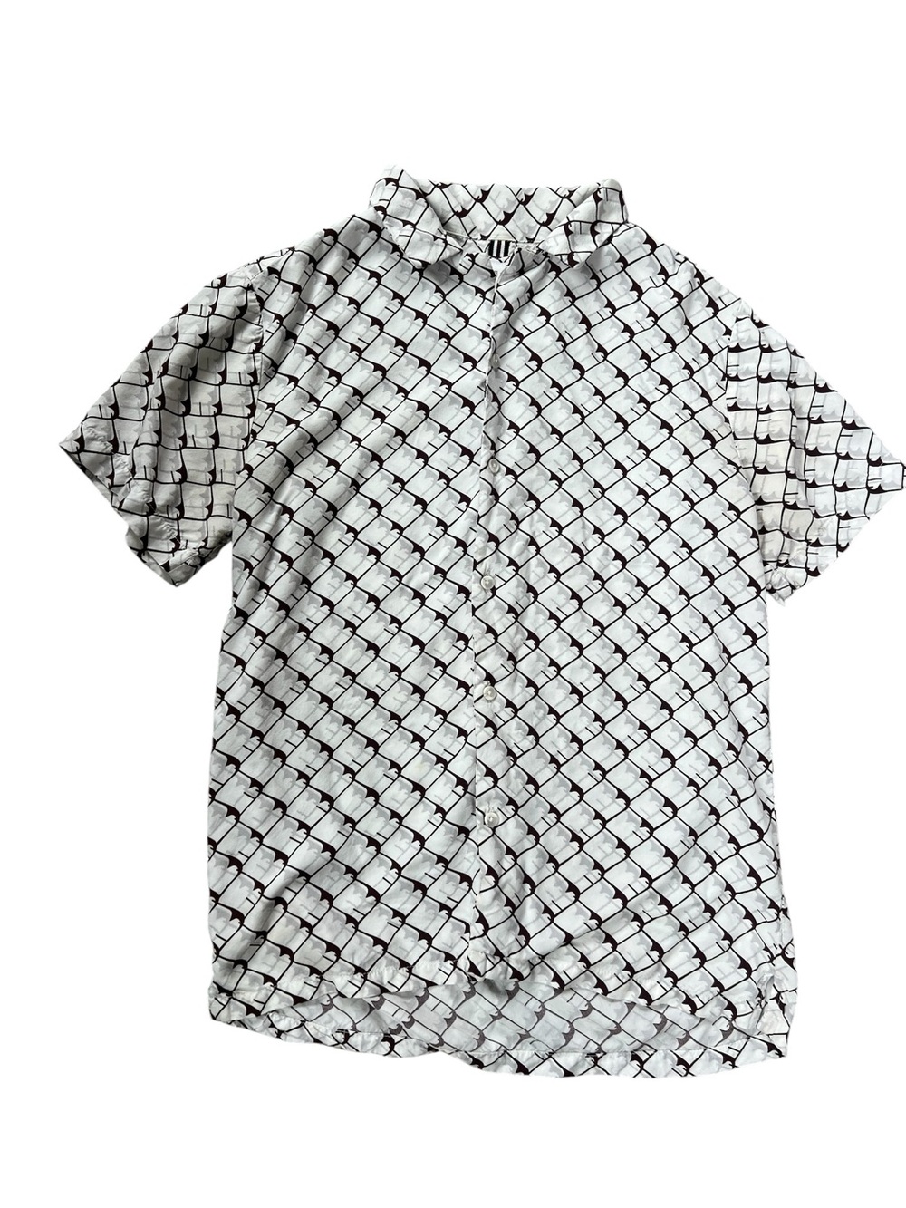 Cactus Man White Shirt with Black Grid Motif